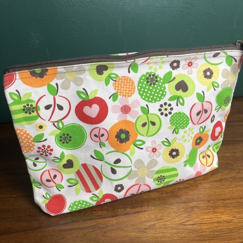 Thirty-One Retired Apple Blossom Large Zippered Pouch Make Up Travel Storage 12”